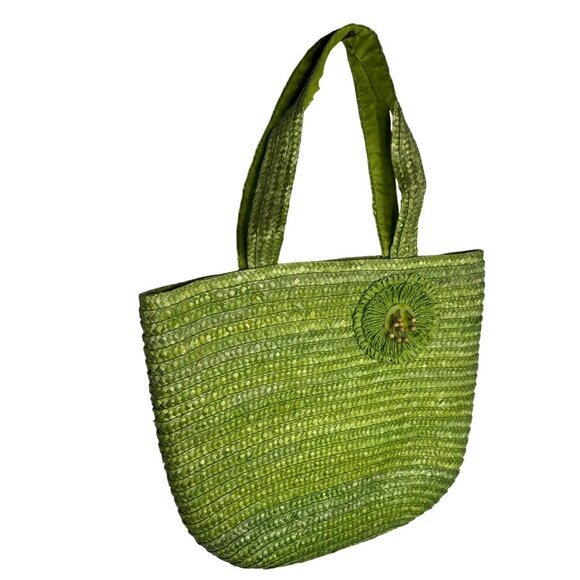 Bratz Summer Lime Green Woven Straw Tote Bag Summer‎ Vacationcore Beach - Picture 9 of 9